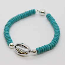 Load image into Gallery viewer, Sunshine Collection, Bracelet, Turquoise Coloured Howlite with Silver Shell and Sterling Silver Beads
