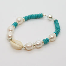 Load image into Gallery viewer, Sunshine Collection, Bracelet, Freshwater Pearls with Turquoise Coloured Howlite and Shell
