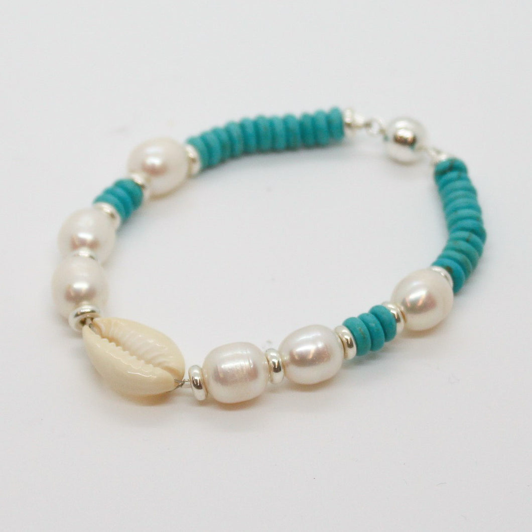 Sunshine Collection, Bracelet, Freshwater Pearls with Turquoise Coloured Howlite and Shell