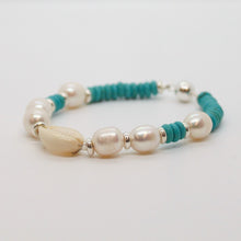 Load image into Gallery viewer, Sunshine Collection, Bracelet, Freshwater Pearls with Turquoise Coloured Howlite and Shell
