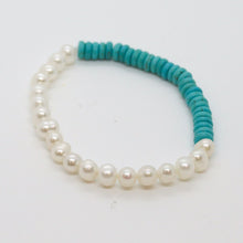 Load image into Gallery viewer, Sunshine Collection, Bracelet, Turquoise Coloured Howlite with 6mm Natural Freshwater Pearls
