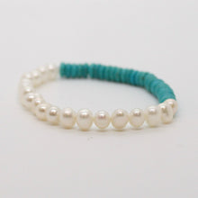 Load image into Gallery viewer, Sunshine Collection, Bracelet, Turquoise Coloured Howlite with 6mm Natural Freshwater Pearls
