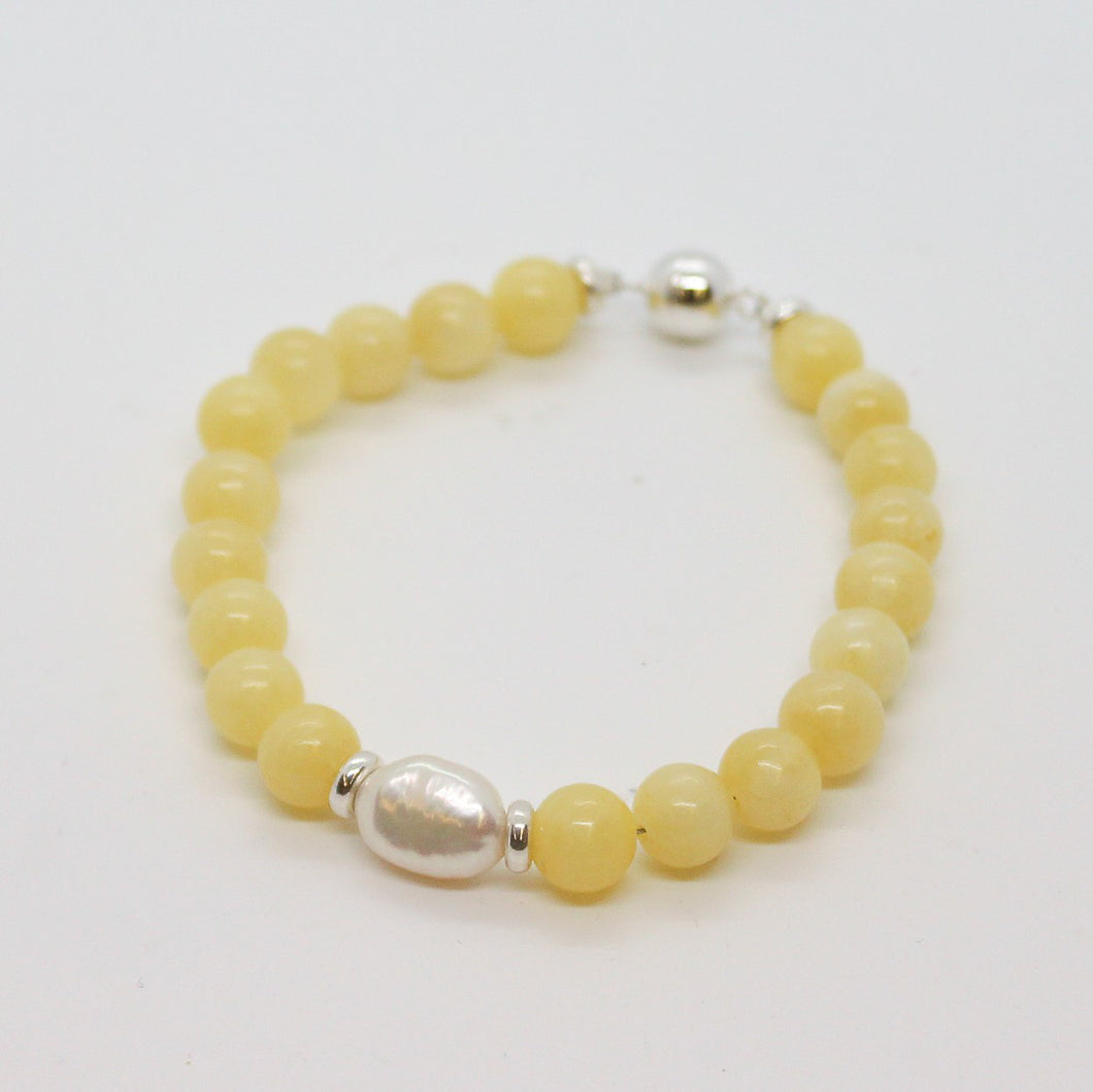 Sunshine Collection, Bracelet, Natural Freshwater White Pearl Centrepiece, with Yellow Calcite and Sterling Silver