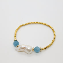 Load image into Gallery viewer, Sunshine Collection, Bracelet, Natural Freshwater White Pearls with Aquamarine Beads and Yellow Rolled Gold Beads
