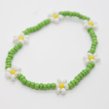 Load image into Gallery viewer, Sunshine Collection, Bracelet, Daisy Bracelet, Glass Beads in Green with White Daisy
