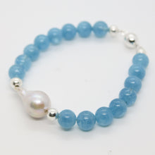 Load image into Gallery viewer, Sunshine Collection, Bracelet, Natural Freshwater White Pearl with Aquamarine Beads
