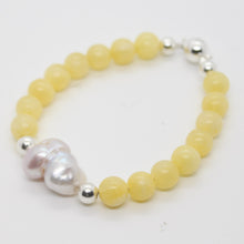 Load image into Gallery viewer, Sunshine Collection, Bracelet, Natural Freshwater White Pearl with Natural Yellow Howlite Beads
