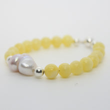 Load image into Gallery viewer, Sunshine Collection, Bracelet, Natural Freshwater White Pearl with Natural Yellow Howlite Beads
