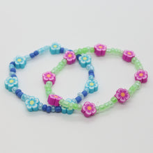 Load image into Gallery viewer, Sunshine Collection, Bracelet, Pale Mixed Colour 4mm Glass Beads with Flowers, Set of 2
